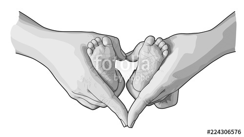 500x281 Line Art Sketch Of Baby Feet In Mother Hands Stock Image And - Baby Feet Sketch