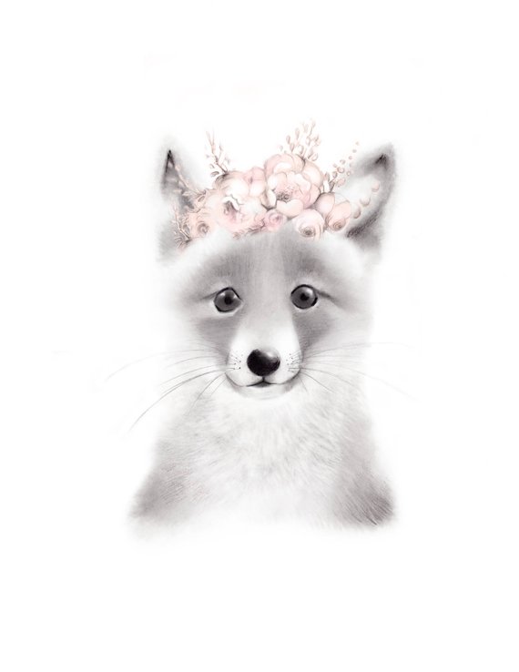 570x738 Fox Nursery Art Print Baby Animal Face Fox Flowers Woodland Etsy - Baby Fox Sketch