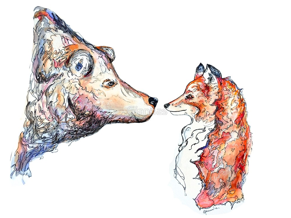 1000x750 Baby Bear Baby Fox By Giannas Redbubble - Baby Fox Sketch