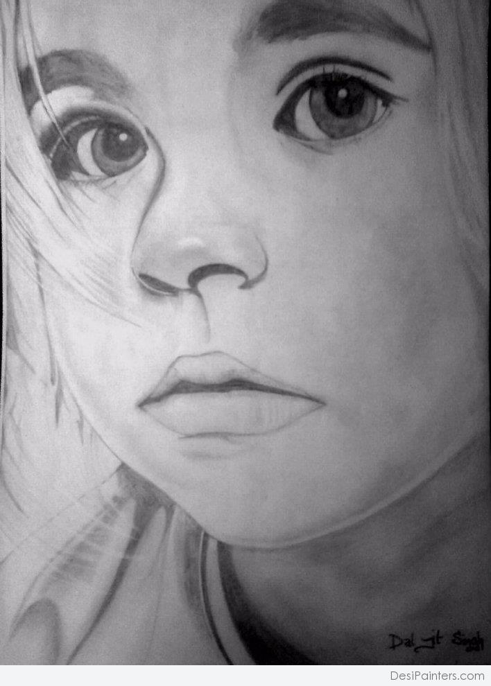 708x990 Pencil Sketch Of Baby Girl - Baby Girl Sketch