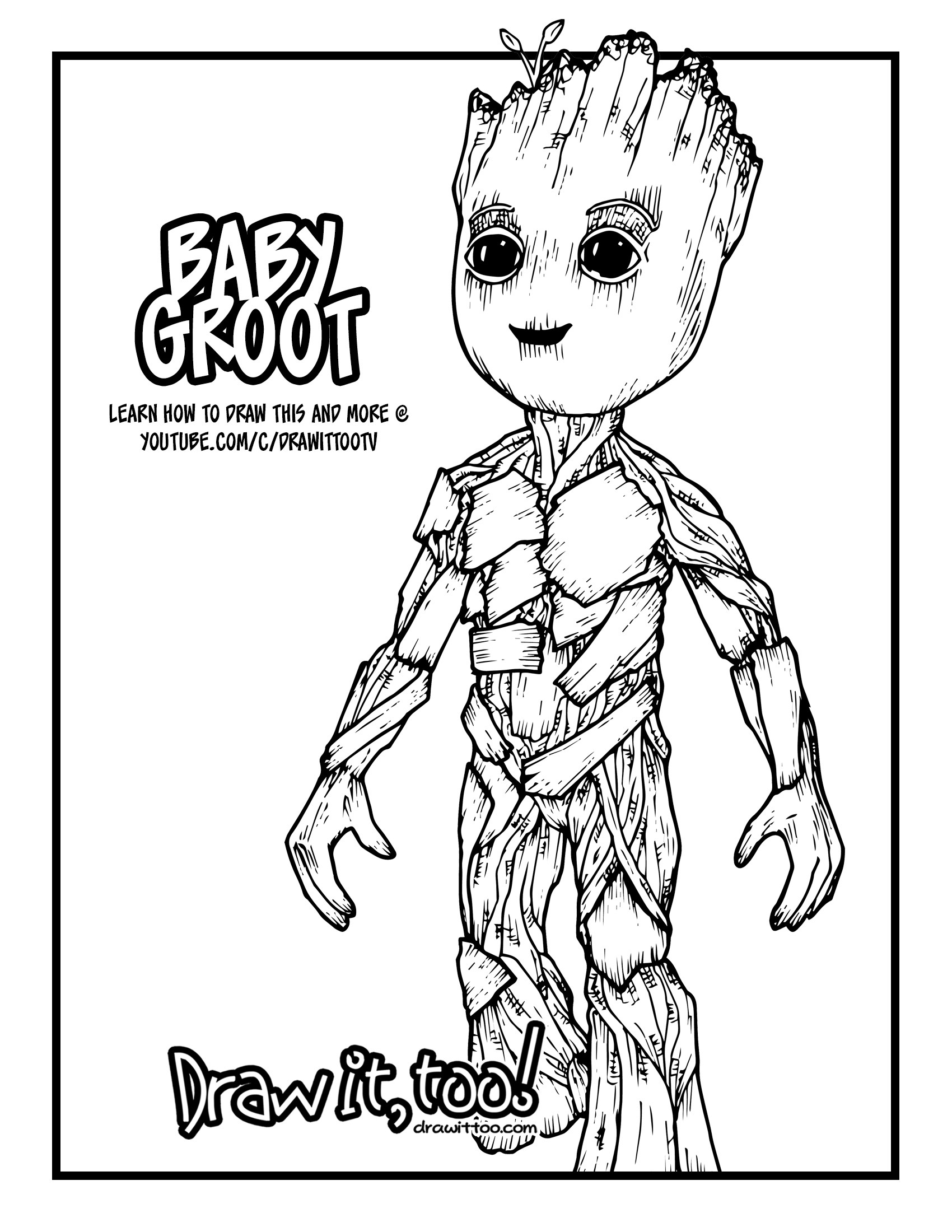 1700x2200 Baby Groot (Guardians Of The Galaxy Vol. 2) Drawing Tutorial - Baby Groot Sketch