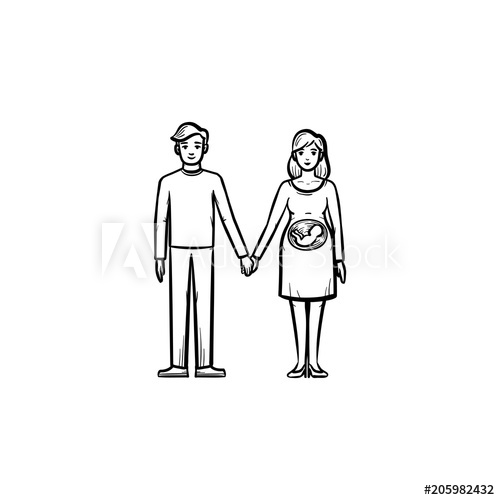 500x500 Family Couple Expecting A Baby Hand Drawn Outline Doodle Icon - Baby Hand Sketch