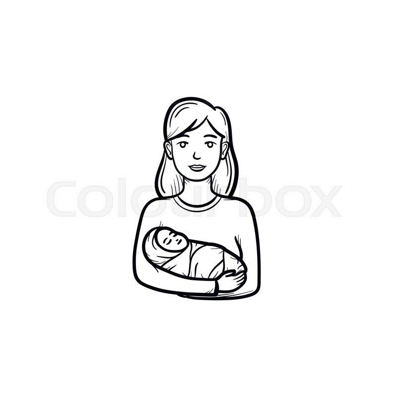 800x800 A Mother Holding Swaddled Baby Hand Drawn Outline Doodle Icon - Baby Hand Sketch
