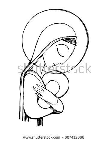 360x470 Hand Drawn Vector Illustration Or Drawing Of Virgin Mary And Baby - Baby Jesus Sketch