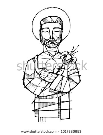 360x470 Hand Drawn Vector Ink Illustration Or Drawing Of Saint Joseph And - Baby Jesus Sketch