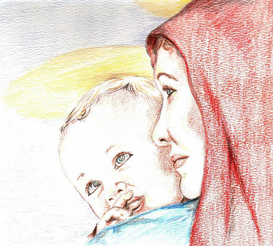 900x809 Madonna And Baby Jesus Drawing By Denny Phillips - Baby Jesus Sketch