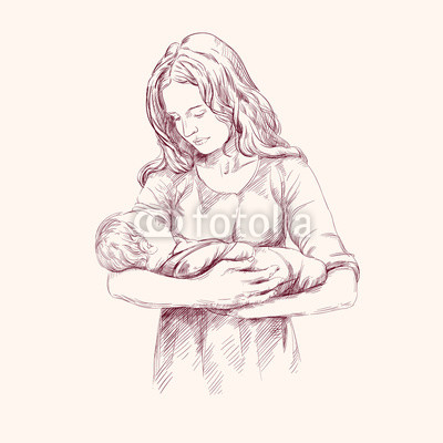 400x400 Madonna Mary Holding Baby Jesus Vector Llustration Economy Wall Mural - Baby Jesus Sketch