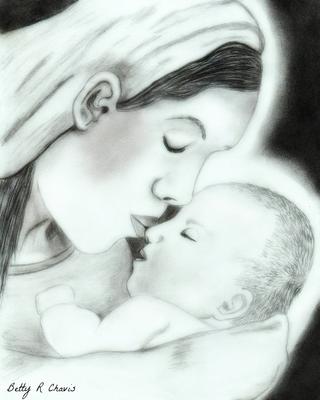 320x400 My Drawing Of Mary And Baby Jesus - Baby Jesus Sketch