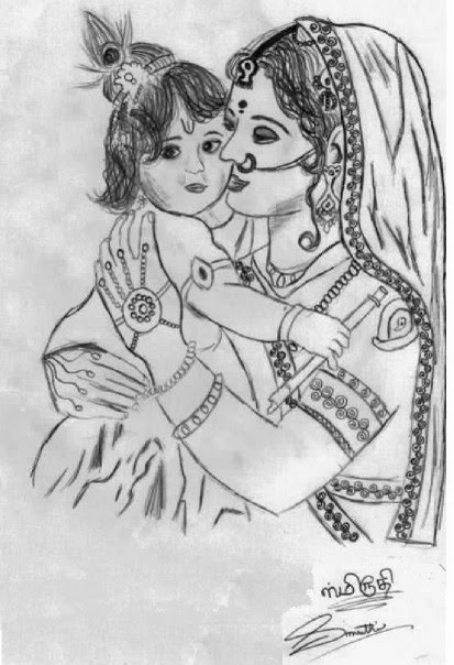 413x604 Pencil Sketches - Baby Krishna Sketch