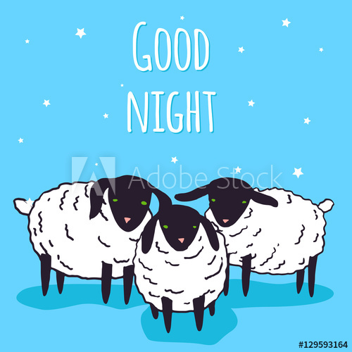 500x500 Good Night Greeting Card Design. Vector Kawaii Baby Sheep - Baby Lamb Sketch