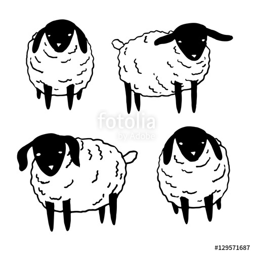 500x500 Vector Kawaii Baby Sheep Illustration Set, Farm Animals Sketch - Baby Lamb Sketch