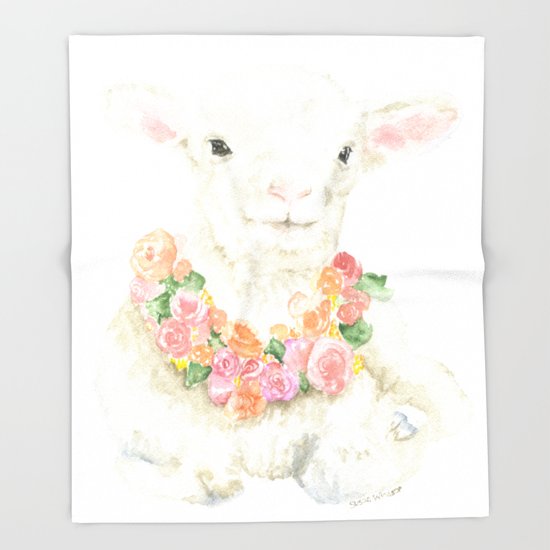 550x550 Baby Lamb Floral Watercolor Farm Animal Throw Blanket By - Baby Lamb Sketch