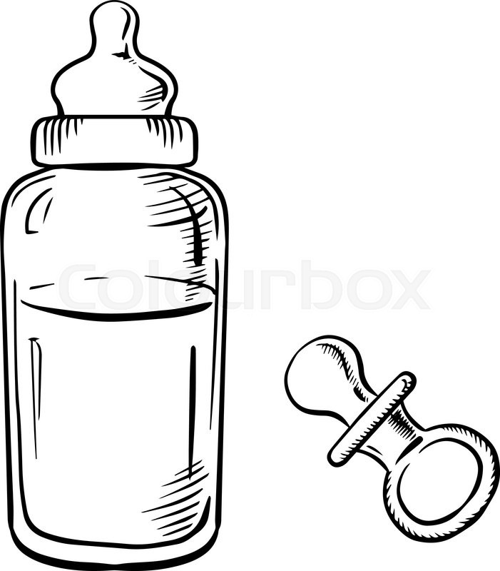 701x800 Baby Bottle With Milk And Soft Rubber Pacifier Sketch Icons - Baby Milk Bottle Sketch