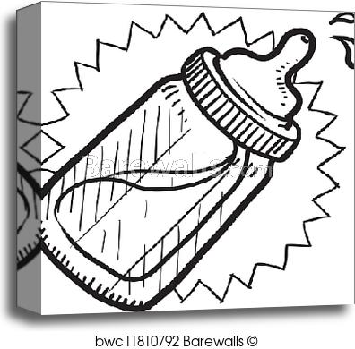 396x390 Canvas Print Of Baby Bottle Sketch Barewalls Posters Amp Prints - Baby Milk Bottle Sketch
