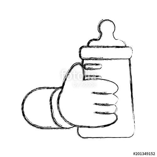500x500 Hand Baby Holding Bottle Milk Vector Illustration Sketch Stock - Baby Milk Bottle Sketch
