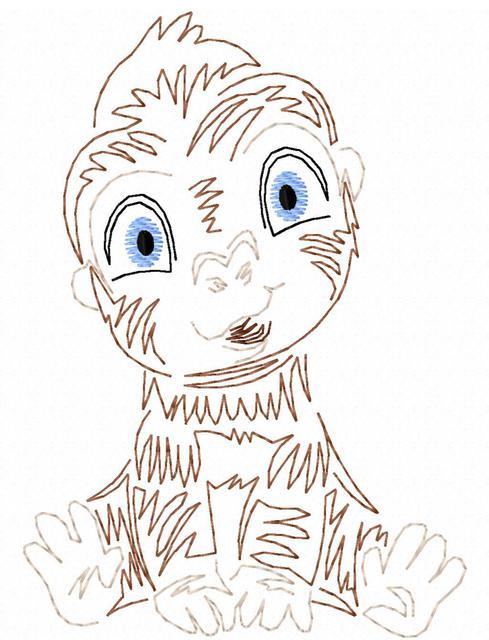 489x640 Baby Monkey Color Work Embroidery Design - Baby Monkey Sketch