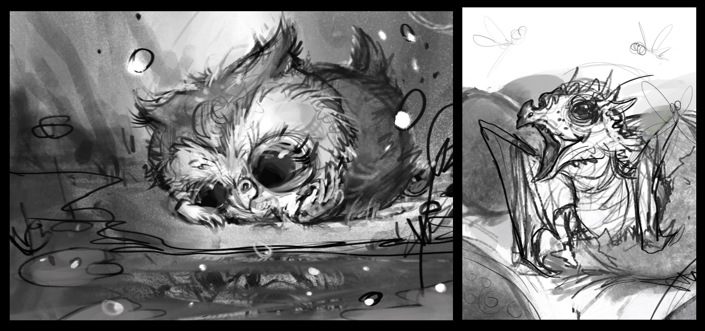 1449x680 Compost Mentis Baby Owl And Baby Dragon Sketches - Baby Owl Sketch