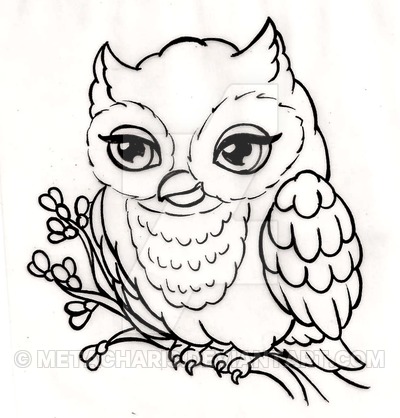 400x418 Nice Baby Owl On Tree Tattoo Sketch - Baby Owl Sketch