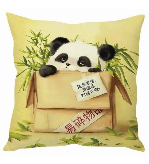 494x544 Buy Beige Silk 16 X 16 Inch Baby Panda Sketch Cushion Cover By - Baby Panda Sketch
