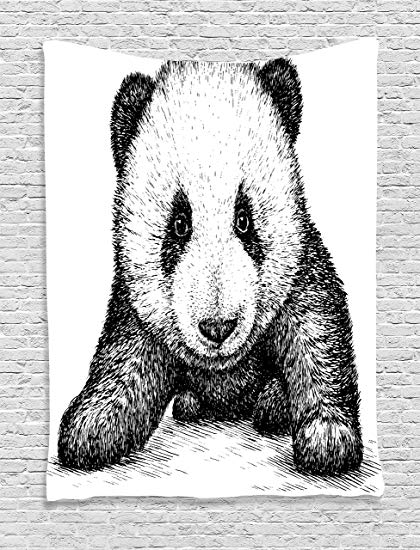 420x550 Ambesonne Animal Decor Tapestry, Baby Panda Bear - Baby Panda Sketch
