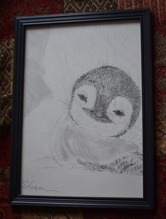570x753 Happy Baby Penguin Sketch Size A4 In Recycled Frame Etsy - Baby Penguin Sketch