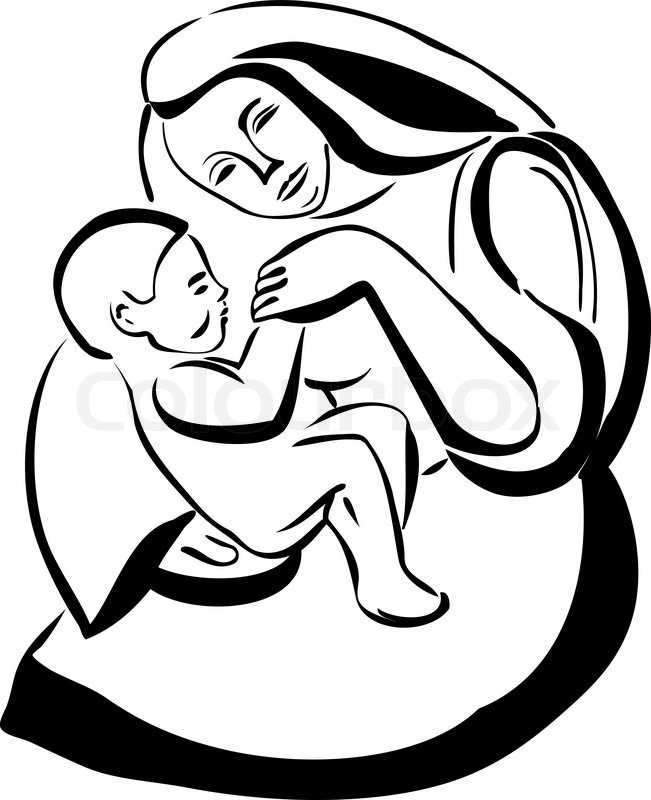 651x800 Sketch Of A Woman Mother Holding A Baby Stock Vector Colourbox - Baby Picture Sketch