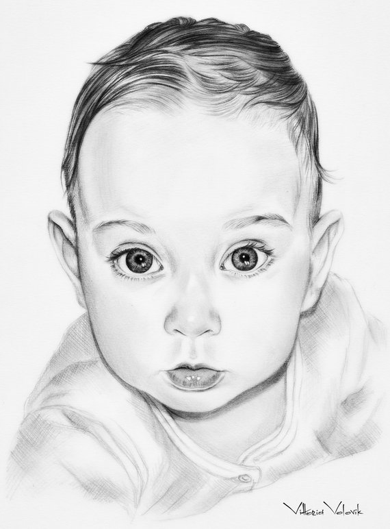 570x772 Custom Baby Portrait Pencil Drawing From Your Photo Sketch Etsy - Baby Portrait Sketches