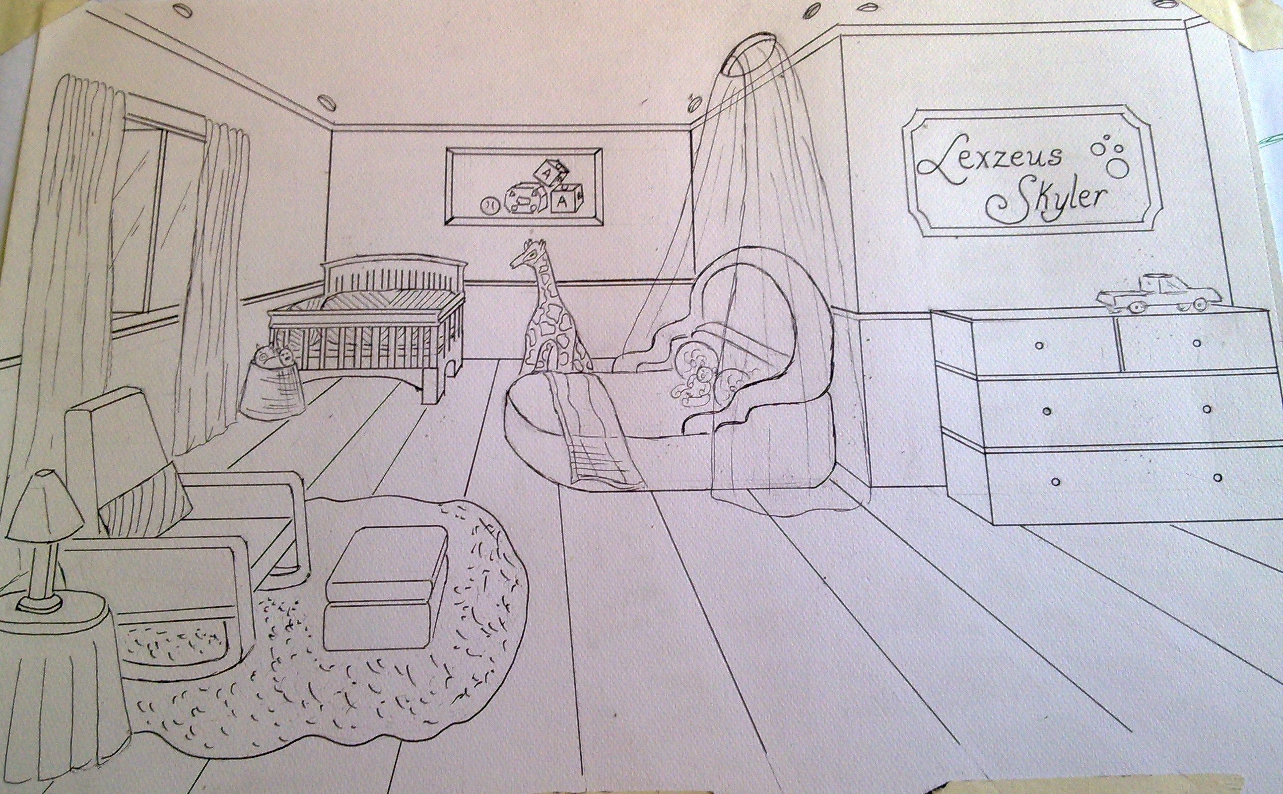 2585x1599 Perspective (Unrendered) - Baby Room Sketch