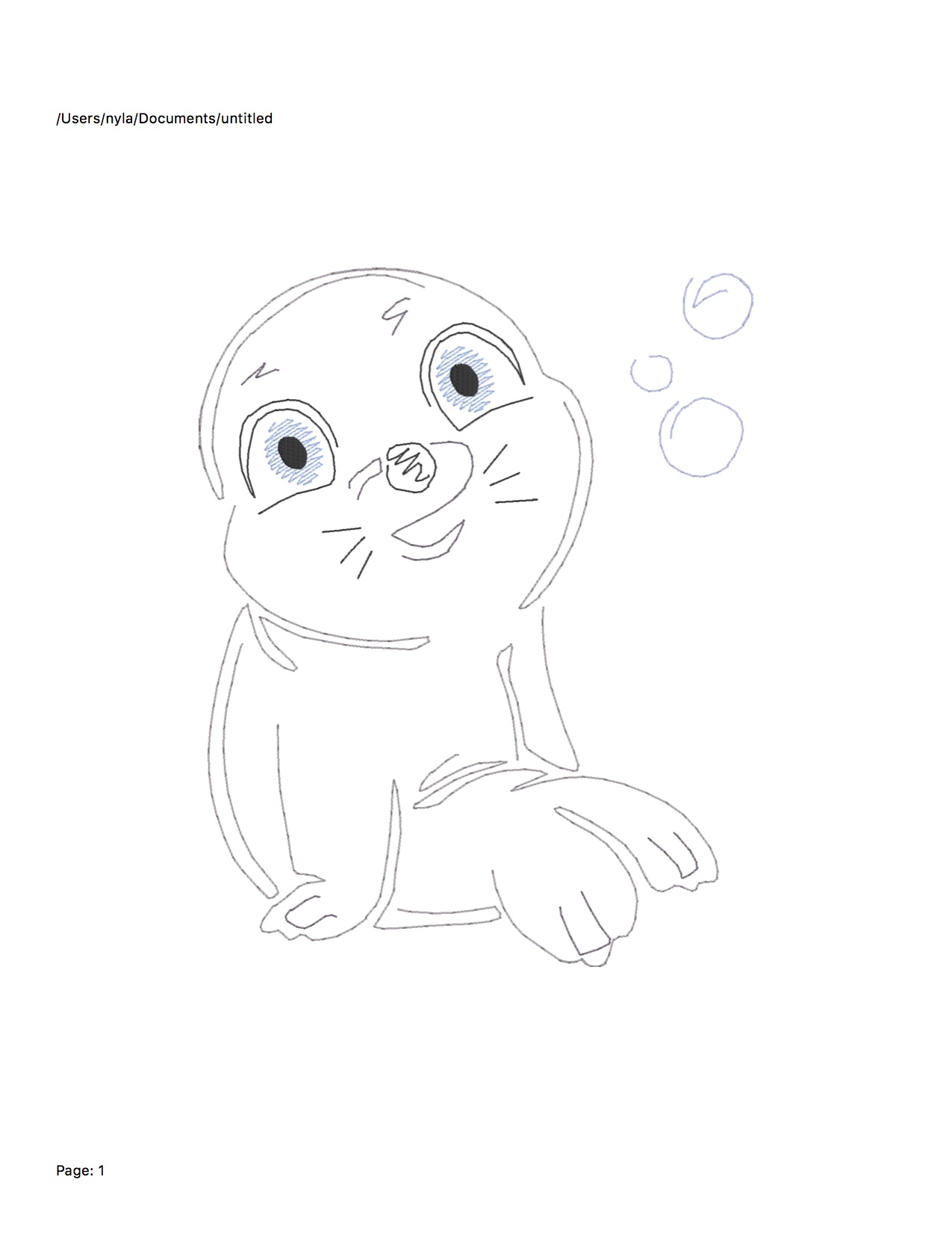 1275x1650 Baby Seal Color Work Embroidery Design - Baby Seal Sketch