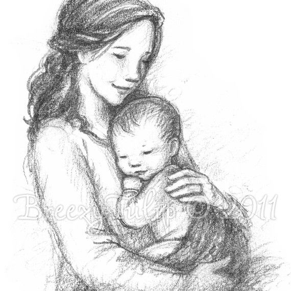 570x570 Photos Pencil Sketch For Mother Child, - Baby Sketch