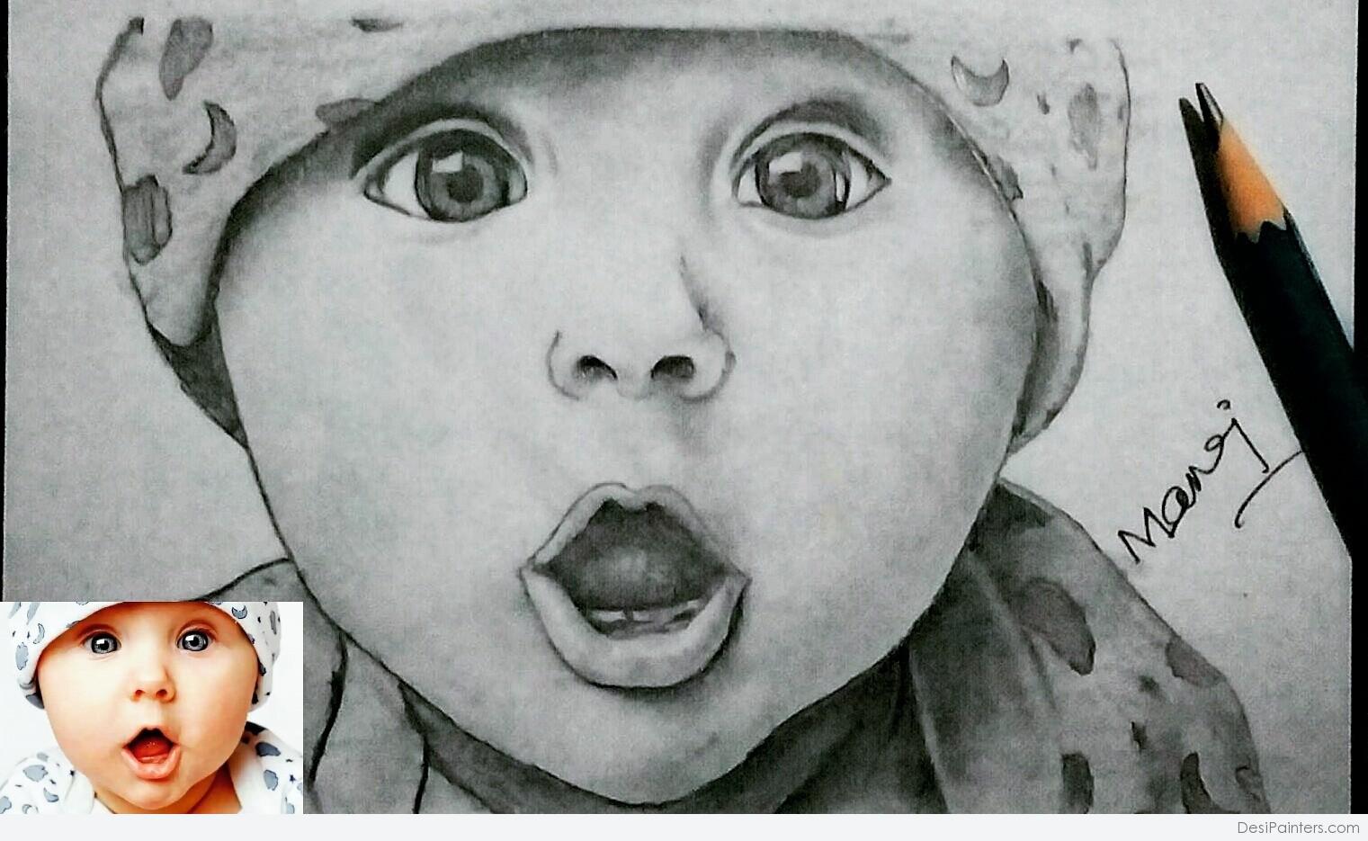 1521x935 Pencil Sketch Of Cute Baby - Baby Sketch Images