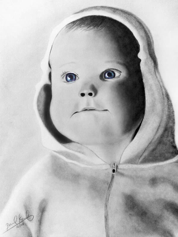 600x800 50 Ultra Realistic Children Portrait Drawings Photoshop And - Baby Sketches In Pencil