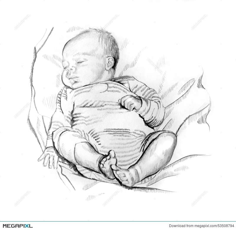 800x782 Pencil Drawing Of Sleeping Baby Illustration 53508794 - Baby Sleeping Sketch