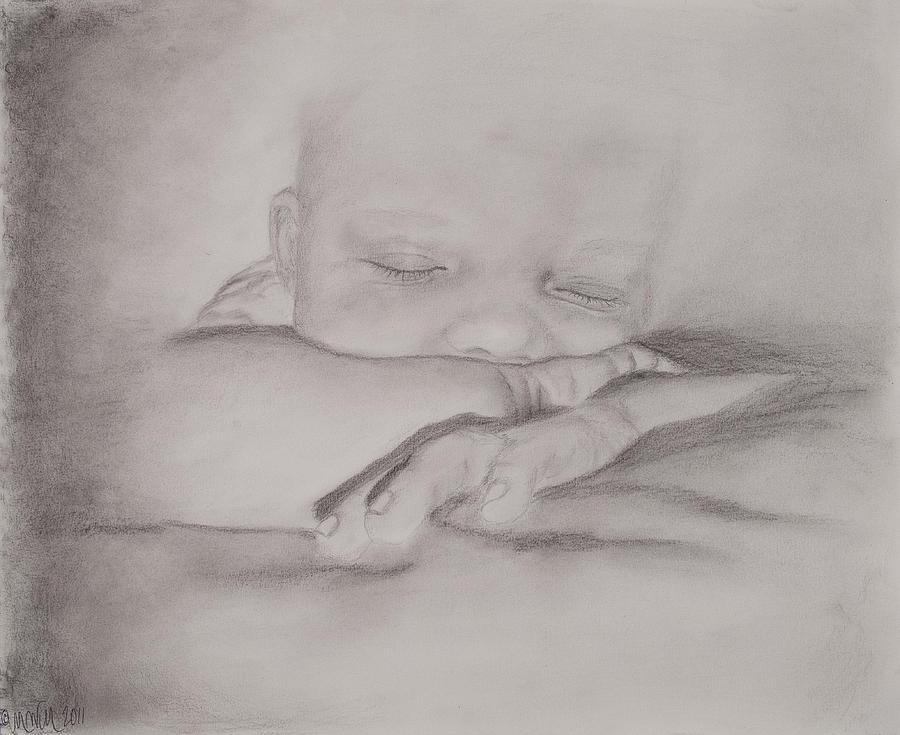 900x735 Sleeping Baby Drawing By Michelle Wolff - Baby Sleeping Sketch