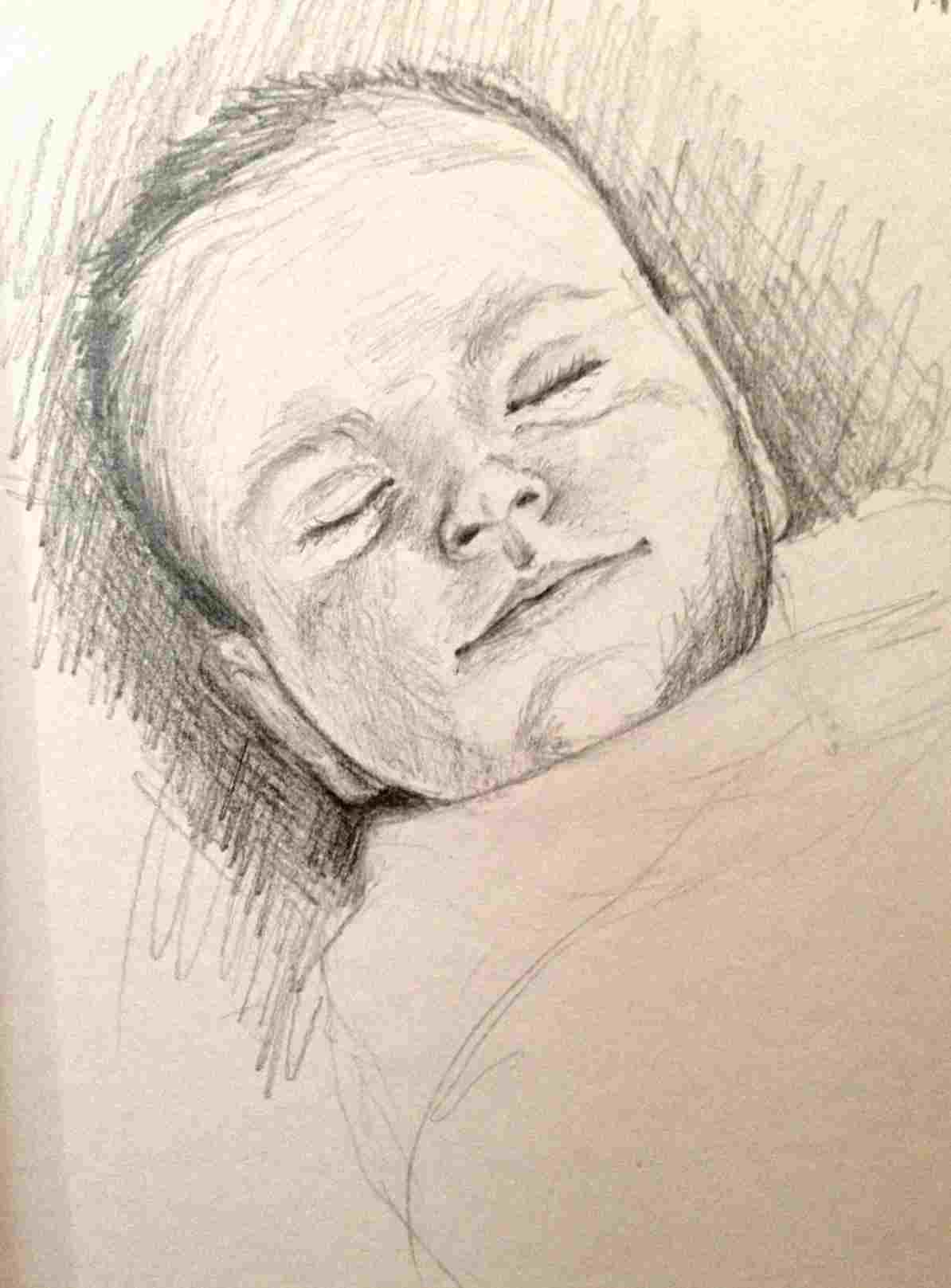 1194x1617 Sleeping Baby Face Drawing Drawing Fine Art - Baby Sleeping Sketch