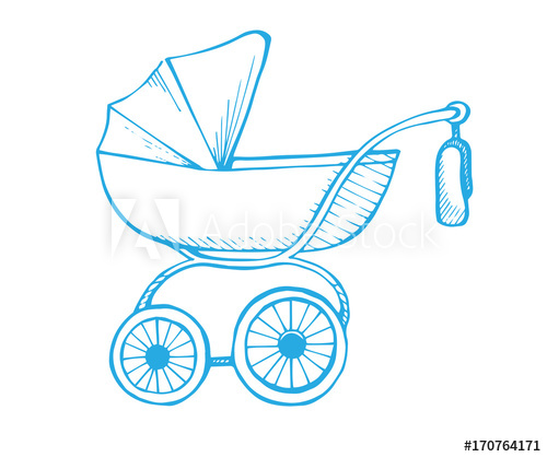 500x418 Hand Drawn Baby Stroller Isolated On White Background. Vector - Baby Stroller Sketch