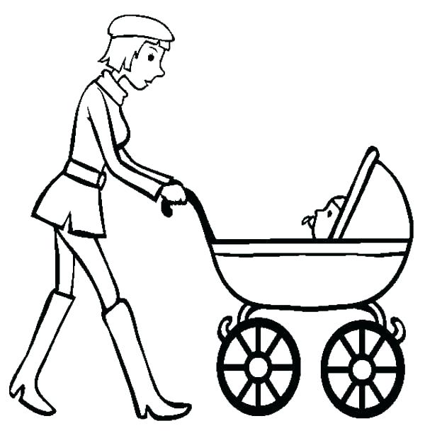 600x612 Baby Carriage Coloring - Baby Stroller Sketch