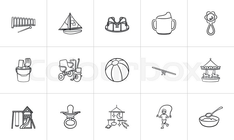 800x480 Kids Toys And Playing Accessories Hand Drawn Outline Doodle Icon - Baby Toys Sketch