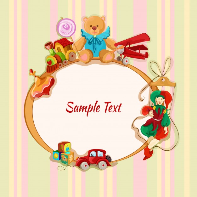 626x626 Vintage Baby Toys Sketch Frame Postcard With Peg Top Train - Baby Toys Sketch