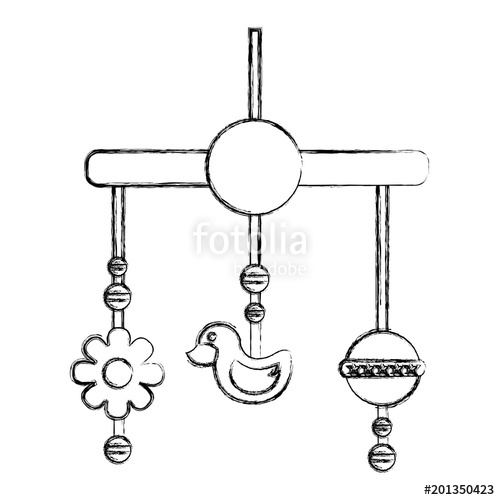 500x500 Baby Crib Mobile Toys Decoration Hanging Vector Illustration - Baby Toys Sketch