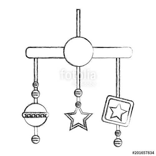 500x500 Baby Shower Crib Mobile Toys Decoration Vector Illustration Sketch - Baby Toys Sketch