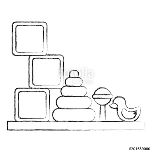 500x500 Baby Shower Toys Blocks Duck Rattle Vector Illustration Sketch - Baby Toys Sketch
