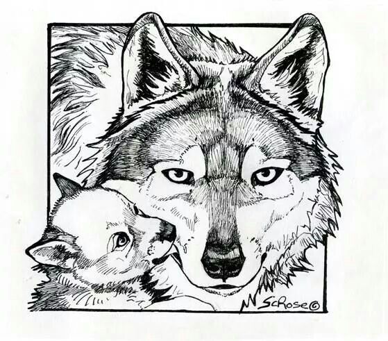 559x491 Mom And Baby Tracing - Baby Wolf Sketch