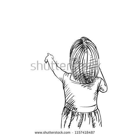 450x470 Sketch Of Little Girl Pointing With Finger, View From Back, Hand - Back Of Hand Sketch