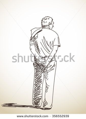 338x470 Sketch Of Old Man From Back, Hand Drawn Illustration Character - Back Of Hand Sketch