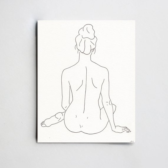 570x570 Woman Silhouette Drawing. Minimal Art. Woman Back Minimalist Etsy - Back Sketch