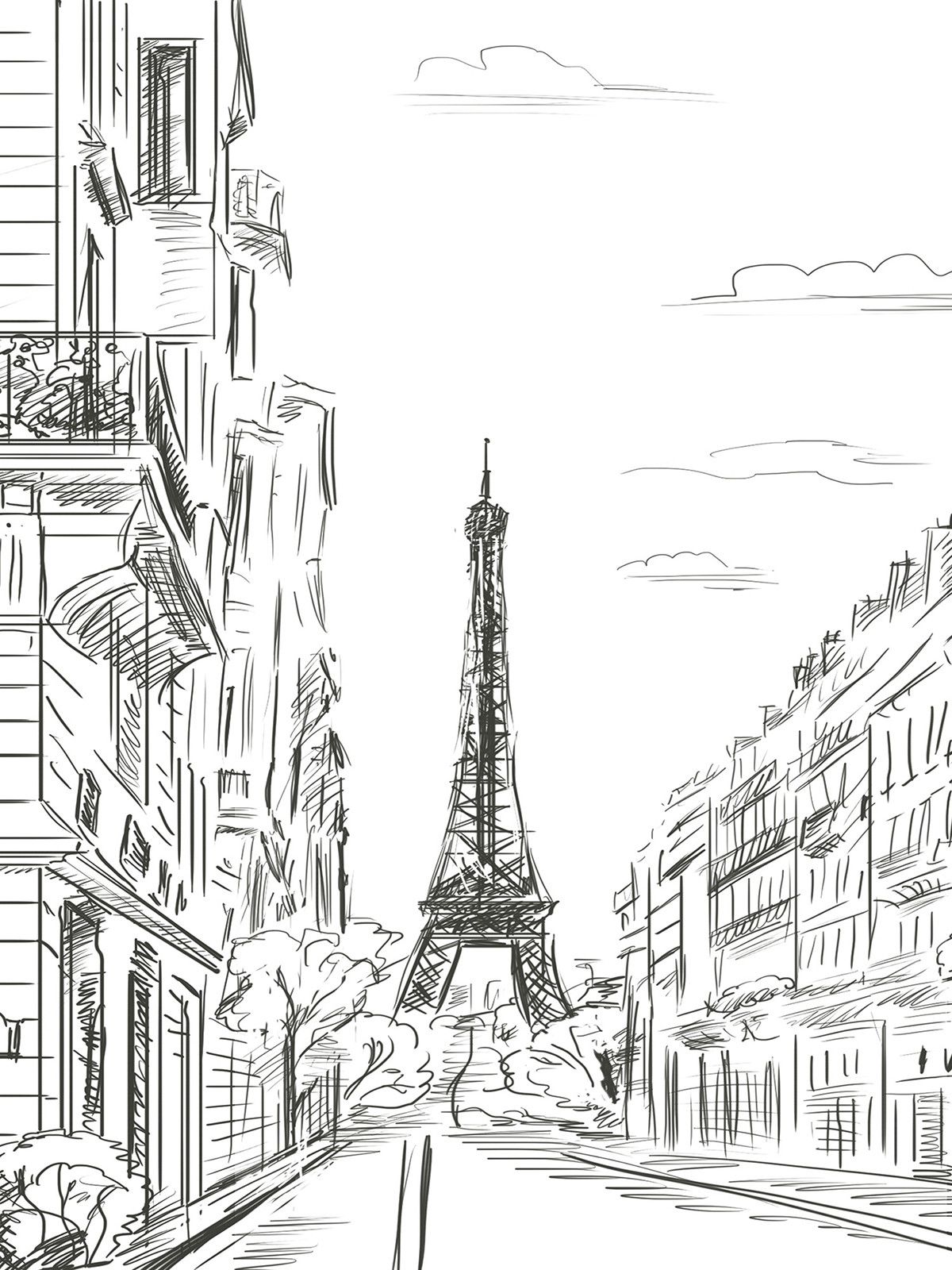 1200x1600 Paris Line Art Printed Photography Backdrop 7410 Line Art - Backdrop Sketch