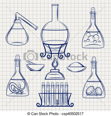 450x470 Sketch Of Science Lab Equipment Vector On Notebook Backdrop - Backdrop Sketch