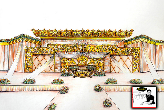 640x428 Pencil Sketch Arabic Wedding Design. - Backdrop Sketch