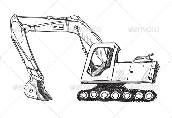 590x405 Doodle Excavator Drawing Truck Drawings, Doodles - Backhoe Sketch